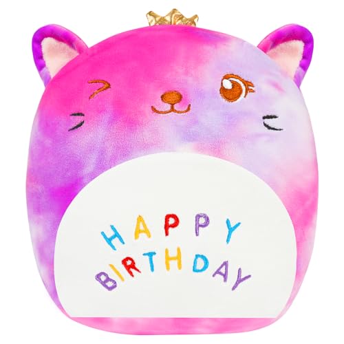 Vicloon Oreiller en Peluche Chat, Coussin Doux, 21 * 21CM, Peluche Mignonne Chats Violet, Coussin d'anniversaire pour Chat Violet