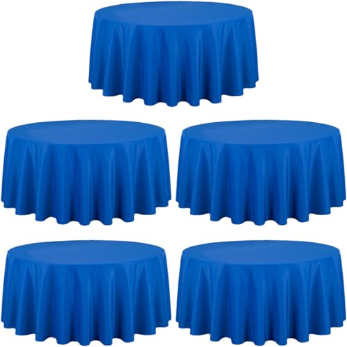 LTC LINENS 5 Pack 120 Inch Round Tablecloth Royal Blue - Bulk for 60 Inch Round Table Floor Length - Wrinkle Resistant Polyester Fabric Cloth for Wedding