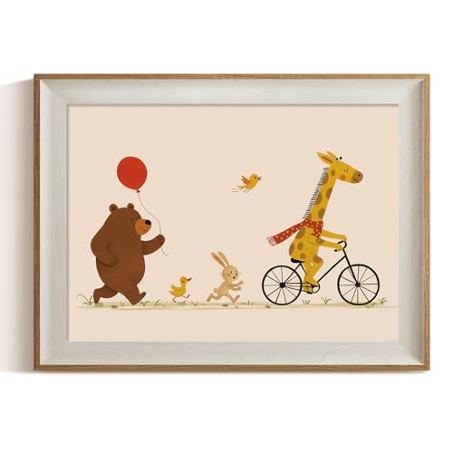 ARPEOTCY Framed Canvas Wall Art, 12x16 Inch Cute Animal Parade