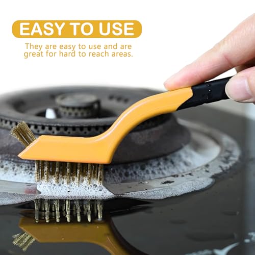 Image of 3pcs Wire Brushes Sturdy Little Cleaning Tool Scratch Brush, Nylon /Brass /Stainless Steel Bristles Brush with Curved Handle Grip Cleaning for Grout, Dirt, Rust, Paint Scrubbing Grease