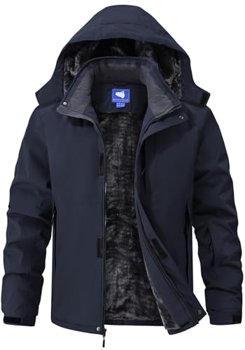 Image of Mens Skiing Jackets Winter Waterproof Snow Jackets Fleece Lined Insulated Heavy Parka Jackets Coats with Hoode