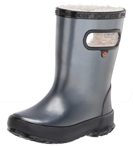 Bogs Skipper Rubber Waterproof Boys and Girls Rain Boot, Metalic Plush-Steel, 6 US Unisex Little kid