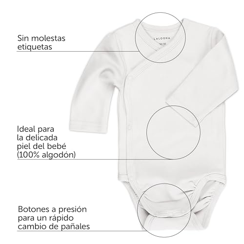 LaLoona Pack de Body para Bebé de Algodão 100% – 3 Un. Bodies para Bebé de Manga Longa para Recém-Nascido, Body Cruzado Certificado OekoTex 100, Roupa para Bebé, ROSA