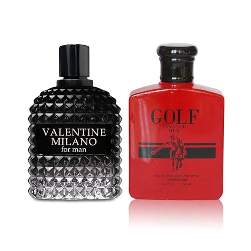 Image of AFLUXE 2PCS Valentine Milano /Golf Limited Red Eau De Toilette for Men-Fresh,Romantic Scent Perfume for Men 3.4 Fl Oz Each Mens Cologne For All Skin Daily Used