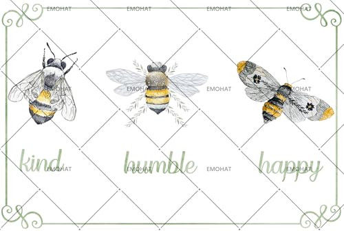 EMOHAT Bees Kind Humble Happy Metal Tin Sign, Vintage Rustic Wall Art for Home, 12x16 Inch Farmhouse Decoration for Kitchen Bedroom Office Inspirational Bee Art
