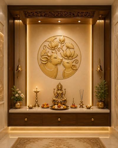 Image of Pichwai Cow Wallpaper for Mandir, Self-Adhesive Vinyl, Removable Marble Wall Sticker for Pooja Room & Temple (3x3)