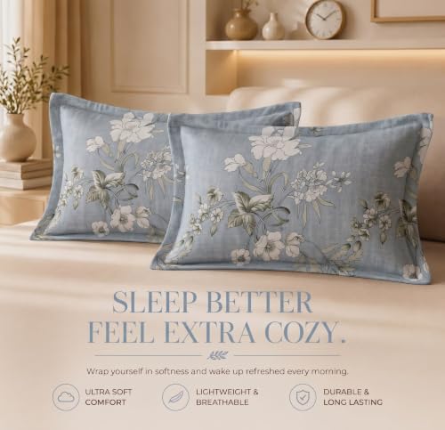 Image of HOMEKART Glace Cotton 160 TC Leaf Printed Double Bedsheet with 2 King Size Pillow Covers | Soft & Durable | 86 x 88Inches (Grey & White)