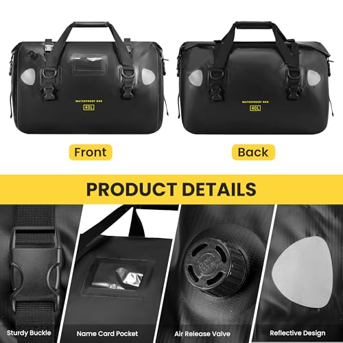 HOMIEE Bolso Seco Impermeable 40L, Bolsa de Viaje para Motocicleta con Cierre Roll Top y Correas para Hombro, Bolsillo Exterior de Malla con Cremallera para Camping, Kayak, Pesca y Viajes miniatura 5
