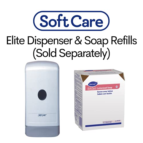 Image of Diversey 05487. Soft Care Lotionized Hand Soap, Moisturizing Pink Pearlized BIB Cartridge Refill for Elite Dispenser, Floral Scent, 1000-mL, 33.8-oz (Pack of 12)