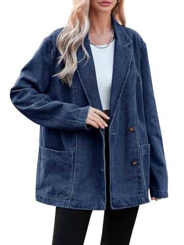 Tankaneo Womens Oversized Denim Jacket Casual Button Up Blazer