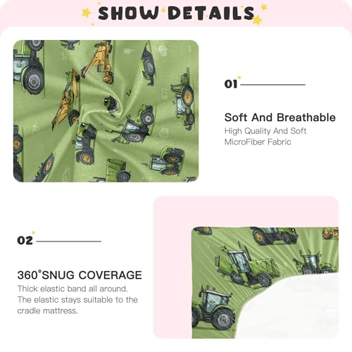 Image of Farm Tractors Cartoon Crib Sheets Soft Breathable Fitted Baby Crib Sheets Mattress Cover for Girls Boys 52 inch x 28 inch x 9 inch
