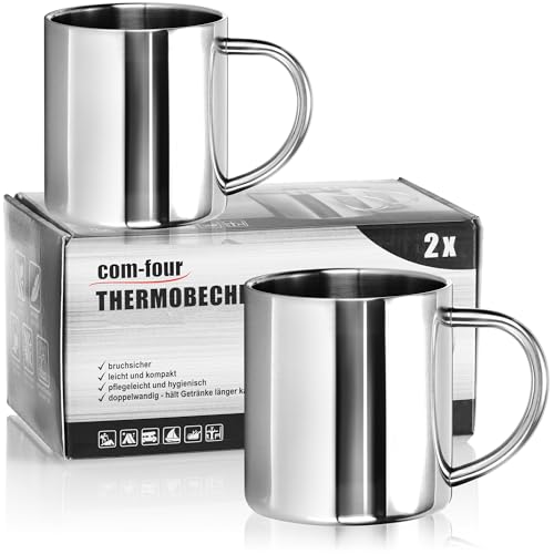 com-four® 2x Edelstahl Thermobecher - 300 ml je Becher -...