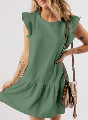 Image of Acelitt Womens Casual Summer Crewneck Babydoll Flowy Tiered Mini Dress, S-XXL