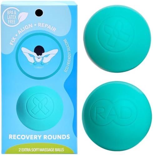 RAD Recovery Rounds Myofascial Release Balls (Set of 2) - Extra Soft Therapy Balls for Back Pain, Jaw, Forearm, & Neck - Deep Tissue Massage Balls for Feet - Pressure Point Balls, Yoga Balls