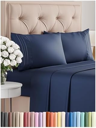 Full Size 4 Piece Sheet Set – Comfy Breathable & Cooling Bed Sheets Set – Hotel Luxury Bedding for Women, Men, Kids, Teens, Boys & Girls – Deep Pockets, Ultra-Soft, Wrinkle Free – Oeko-Tex – Navy Blue