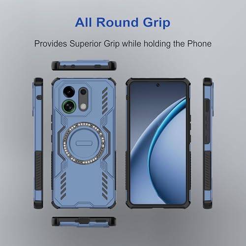 Image of amazon basics Back Case Cover for Oppo K13 Turbo Pro 5G | Magnetic Case with Built-in Metal Ring | Supports MagSafe Charger, Wallet & Car Mount | Shockproof Hybrid PC + TPU | Blue