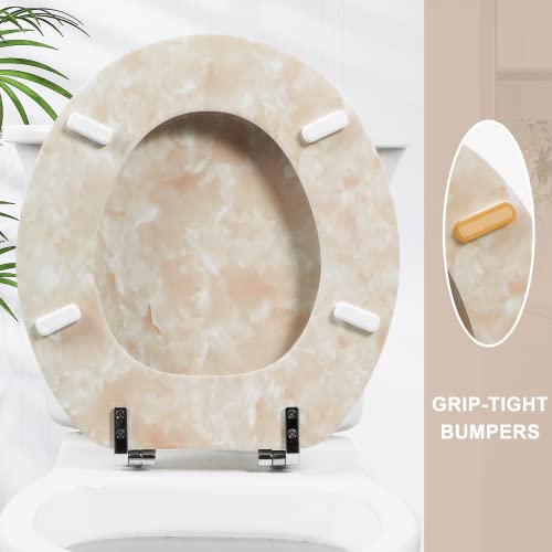 Round Toilet Seat Natural Wood Toilet Seat With Zinc Alloy Hinges, Easy To Install Also Easy To Clean, Anti-Pinch Marble Toilet Seat By Angol Shiold (Round, Beige Pink) #TOP4