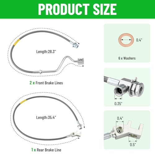 Racewill 3PCS Front and Rear Extended Brake Lines, Stainless Steel Brake Line 89717 Compatible with 1999-2004 Ford Super Duty 4WD F250/F350, Fit for 4\"-8\" Suspension Lift