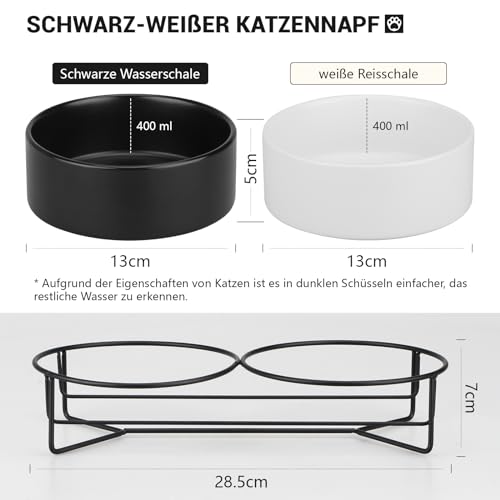 MOCOBO Hundenapf Katzennapf, Fressnapf für Mittelgroße Hunde, Doppel Napf mit Ständer, Schwarz-weiße Schüssel - 2 × 400 ML – Bild 7