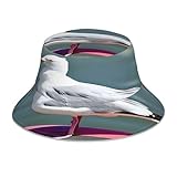 Photo Gallery raizhe simpatico cappello da pescatore con gabbiano, design riflettente, reversibile, tessuto a doppio strato, visiera parasole, comodo e traspirante, essenziale per attività all aperto, nero, nero ,