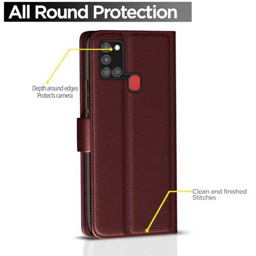Image of Pikkme Samsung Galaxy A21s Flip Cover Magnetic Leather Wallet Case Shockproof TPU for Samsung Galaxy A21s (Brown)