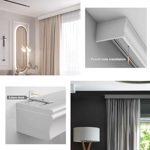 Heavy Duty Dual Track Pelmet Box - 3-in-1 Ceiling/Wall Mount Room Divider Curtain Rail for Living Room, Bedroom, Hotel, Villa - 140cm (4.59ft) - White