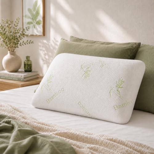 Image of MYTRIDENT Classic Bamboo Memory Foam Pillow for Better Sleep, 1 Piece Standard Size 43 cm x 69 cm - White