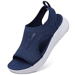 DimaiGlobal Sandals Womens Summer Washable Slingback Orthopedic Slide Platform Sport Sandals With Arch Support Wedge Walking Sandals Casual Thick Bottom Comfy Knit Sandals 6UK Blue