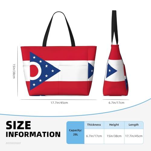 Ohio State Flag Extra Large Tote Bag For Women,Foldable Beach Bag With Pocket Weekender Travel Overnight Bag4