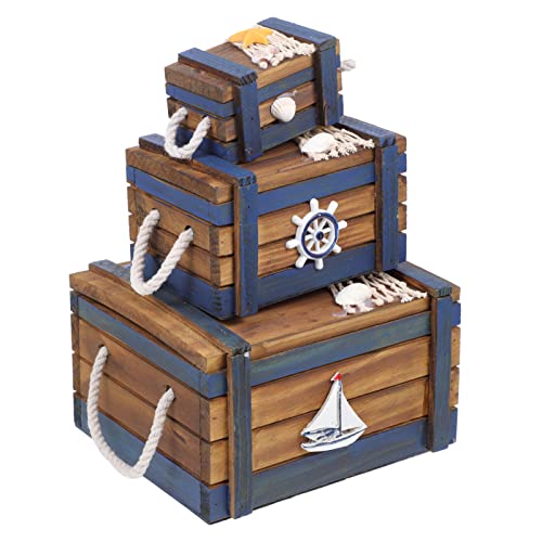 DECHOUS Caja de Madera Náutica Náutica de Madera Rústica Caja de Madera Decorativa Caja de Cosméticos de Madera Caja de Joyería: 3 Piezas Cover