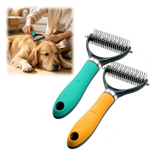 Deshedding Dog Brush for Shedding, 2026 New Multifunctional Double-Sided Pet Grooming Comb Tool, Undercoat Rake Pet Brush for Long Haired for Dogs &amp; Cats (Green+Orange)