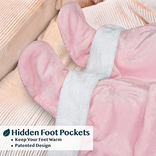 PAVILIA Fleece Blanket with Sleeves, Foot Pockets for Women Men Adults, Plush Wearable Blanket Throw, Warm Blanket Cozy Gift