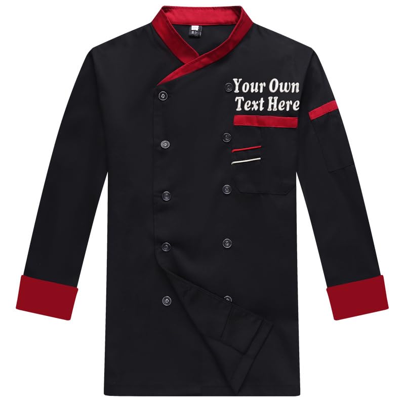 Cyber Monday Deals Personalized Chef Coat Custom Chef Jacket Short Sleeve Embroidered Chef Shirts Black White Kitchen Uniforms Clothes Men Women, X-Large