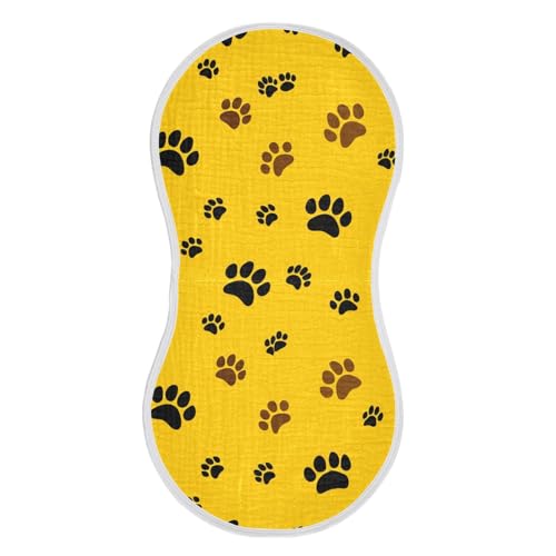 4 Pack Baby Burp Cloths, Soft Absorbent Burping Cloths for Babies, Cotton Milk Spit Up Rags, Large Size for Newborns, Baby Boys and Girls (Yellow Paw Prints)2