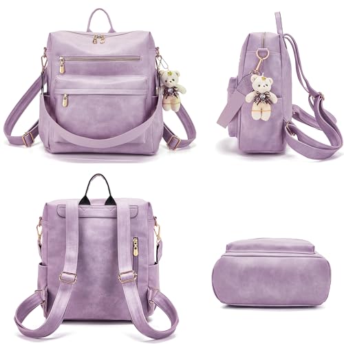 Image of Soperwillton Women Backpack Purse Shoulder Handbags Travel Bag Set 2pcs | Soft PU Leather,Large Capacity,Many Pockets,with a Functional Wallet,with a Detachable Shoulder Strap,Multipurpose Design