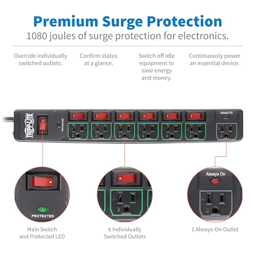 image for Tripp Lite 7 Outlet (6 Individually Controlled) Surge Protector Power 