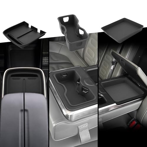 Image of CDEFG 3PCS for 2022-2025 2026 Rivian R1T / R1S Center Console Cup Holder Insert & Wireless Charing Pad & Center Console Armrest Organizer Tray Silicone Mat Accessories
