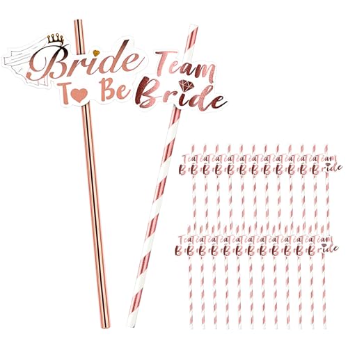 24 Pcs Team Bride Drinking Straws Hen Party Rose Gold Paper Drinking Straw Team Bride Printed Disposable Straws for Party Wedding Bachelorette Parties