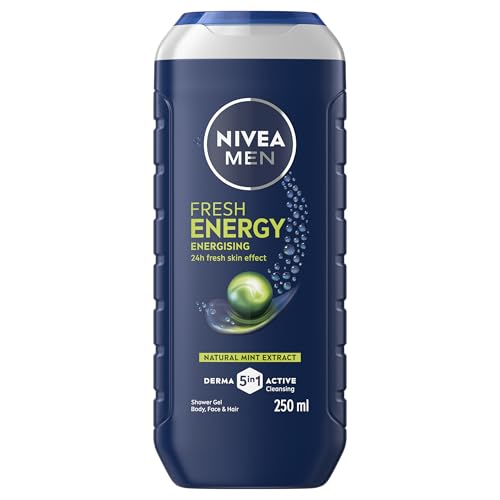 NIVEA MEN Energy Shower Gel (6 x 250 ml) Refreshing Body Wash for Men with Mint Extract Invigorating and Energising NIVEA MEN Shower Gel For Body Face and Hair