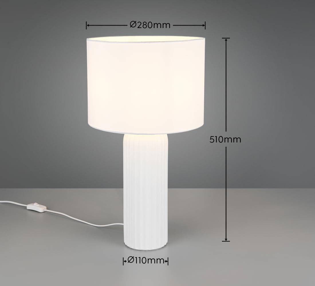 Reality Leuchten Tischleuchte Blair R51811031, Fuß Keramik Weiß, Schirm Stoff Weiß, exkl. 1x E27