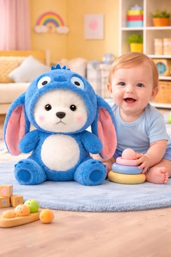 Image of ZEXSAZONE Hoodie Bear Teddy Plush Toy | Soft Stuffed Animal with Removable Cap & Long Ears for Birthdays & Special Occasions | for Boys, Girls & Kids | Navy Blue | 30 cm
