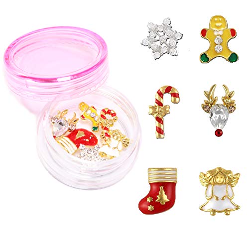 NAILDROBE 6 Christmas Holiday Nail Charms (Snowflake, Candy Cane, Reindeer, Gingerbread Man, Angel, Stocking)