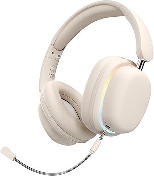 IHAO Luxury Wireless Over-Ear Bluetooth Headset with Active Noise Cancellation Detachable Extent Gaming Mic Foldable Rotatable Design Lightweight-SY-T3 Headset White