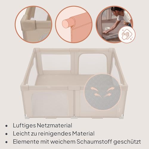 Lionelo Kinderlaufgitter 150 x 180 x 75 cm Florence Easy Fold, atmungsaktives Netz, sicher, tragbar, einfach zusammenklappbar, 2 Eingänge mit Reißverschluss, Reisetasche
