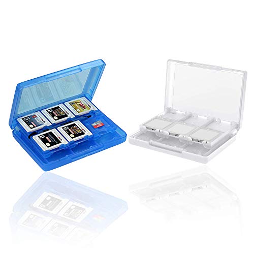 Mein-HERZ-2-Pcs-Nintendo-3DS-Aufbewahrungsetui-28-in-1-Spiel-Kartenspeicher-Aufbewahrungskoffer-Organizer-Halter-fuer-Nintendo-3DS-3DS-LL-DS-DSi-XL-DS-Lite-2DS-NDS-Blau-Weiss
