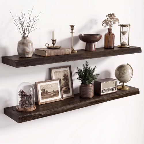 Image of Fun Memories 36 inch Elm Wood Floating Shelves for Wall, Walnut Finish, 2 Pack