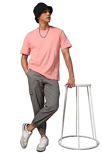 Image of Hubberholme Men's Regular Fit Cotton Trousers, Ankle Length Button Closure Elasticated Waist Cargo Joggers