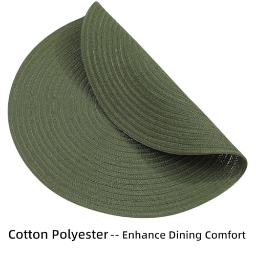 Image of SHACOS Round Placemats Set of 4 Washable 15 inch Round Table Mats Cotton Polyester Woven Braided Place Mats for Dining Table Wedding Party Decor (Olive Green, 4)