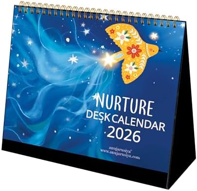 anujarusiya® Nurture Desktop Calendar 2026 - Gentle reminder paintings| Study desk Calendar with quotes| Imported texture paper| Golden twin wirobound Table Calendar| 8.5"x7.5” | 50+ stickers