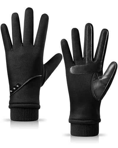 Winter Gloves Women with Touchscreen Fingers, Water-Resistant Gloves,Warm Fleece Lined Gloves for Driving Cycling - M